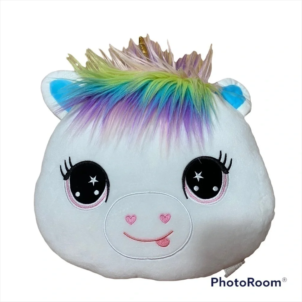 Unicorn Plush Pillow Stuffed Animal White Rainbow Hair
